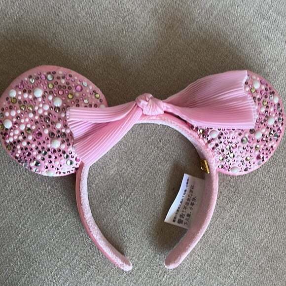 Disney x Baublebar Pink Rhinestone Pearl Pleated Bow Minnie Mouse Headband - Picture 9 of 10